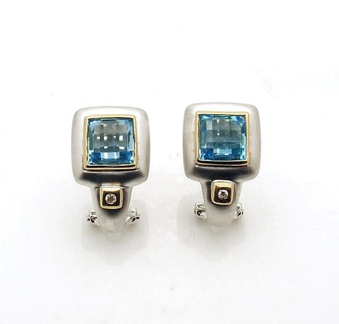 14k Blue Topaz Diamond Earrings