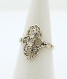 Estate 10k White Gold Filigree Art Deco Diamond Ring