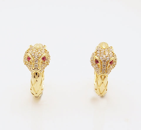 14k Gold Panther Huggie Earrings
