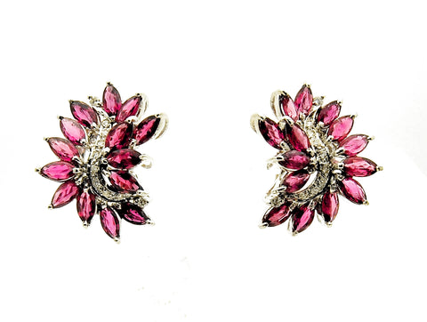 14k White Gold Ruby Diamond Earrings