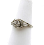 Vintage Estate 18k White Gold Filigree Diamond Engagement Ring