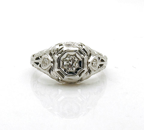 Vintage Estate 18k White Gold Diamond Ring