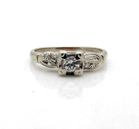Vintage Estate 14k White Gold Diamond Engagement Ring