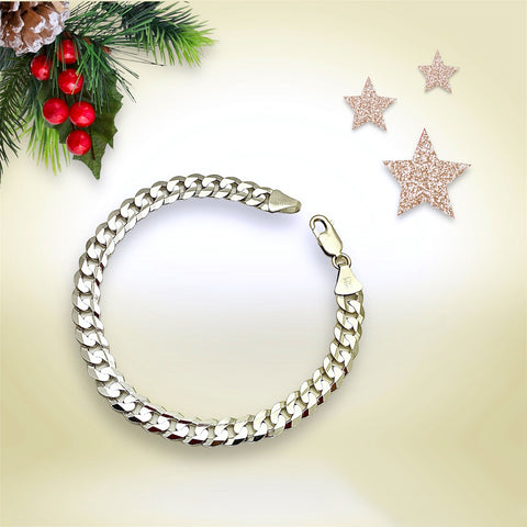 14k White Gold Curb Link Men's Bracelet