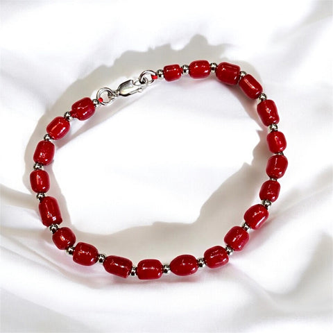 Sterling Silver Coral Bead Bracelet