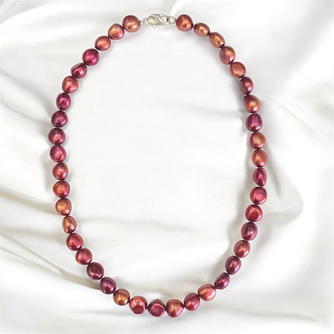 Sterling Silver Red Freshwater Peal Necklace