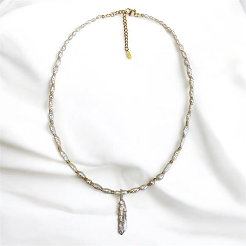 Fashion Biwa Pendant Pearl Necklace