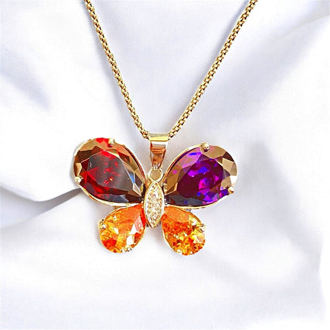 Sterling Silver Color CZ Butterfly Pendant Necklace