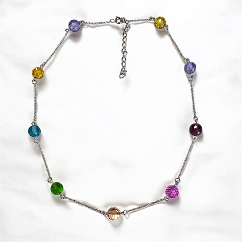 Sterling Silver Color Bead Station Necklace