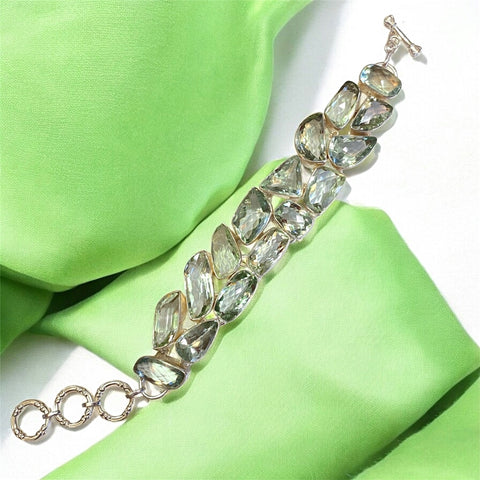 Sterling Silver Handmade Green Quartz Toggle Bracelet