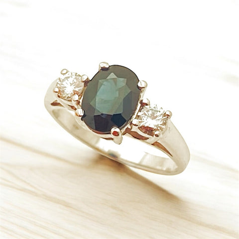 14k White Gold Diamond Sapphire Ring