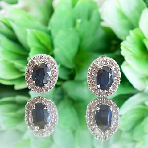 14k White Gold Diamond Sapphire Earrings