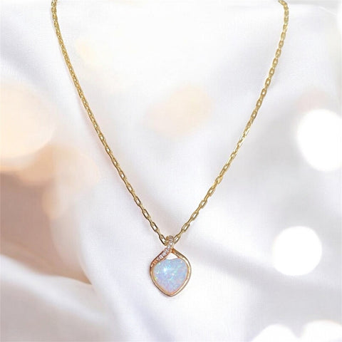 14k Gold Opal Diamond Slide Pendant Necklace