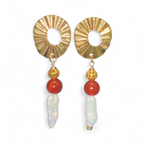 Carnelian Baroque Pearl Dangle Earrings