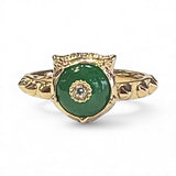 Gucci 18K Yellow Gold Le Marche des Merveilles Jade & Diamond Feline Head Ring