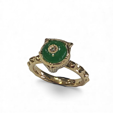 Gucci 18K Yellow Gold Le Marche des Merveilles Jade & Diamond Feline Head Ring
