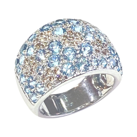 18k White Gold Diamond and Blue Topaz Woman's Ring