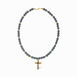 Stainless Steel Black Onyx Bead Cross Necklace