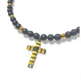 Stainless Steel Black Onyx Bead Cross Necklace