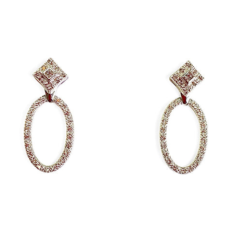 18k White Gold Diamond Oval Drop Earrings
