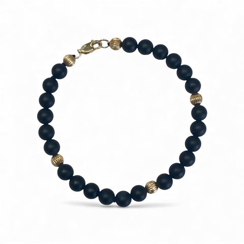 14k Black Onyx and Gold Bead Bracelet