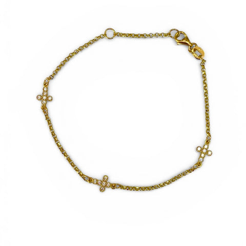 14k Gold CZ Cross Station Bracelet