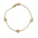 14k Gold Mother of Pearl Station Heart Bracelet