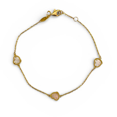 14k Gold Mother of Pearl Station Heart Bracelet