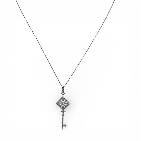 14k White Gold Diamond Key Pendant Necklace