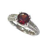 14k White Gold Diamond and Garnet Woman's Ring