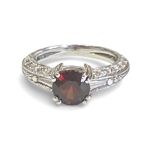 14k White Gold Diamond and Garnet Woman's Ring