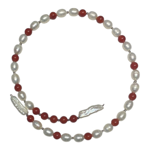 Carnelian Baroque Pearl Wrap Choker Necklace