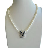 Pearl Necklace with 14k White Gold Diamond and Sapphire Enhancer