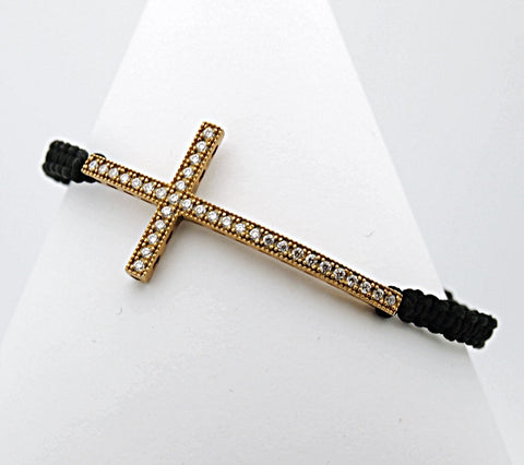 Sterling Gold Tone Sideways CZ Cross Bracelet