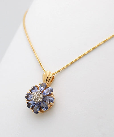 14k Yellow Gold Diamond Tanzanite Pendant Necklace