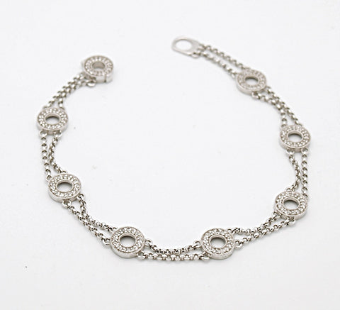 14k White Gold Diamond Circle Link Bracelet