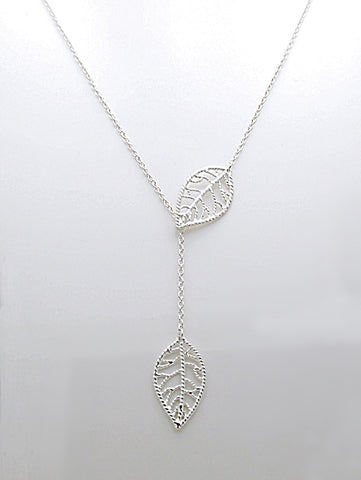 Sterling Silver Filigree Leaf Lariat Necklace