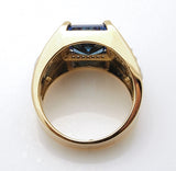 14k Men's Denim Blue CZ Ring with Lion Sides