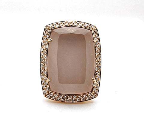 Estate Rina Limor 18k Rose Gold Diamond Rose Quartz Ring