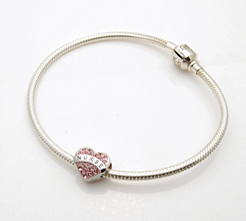 Sterling Silver Reflections Pink Swarovski Crystal Nurse Heart Bead Bracelet