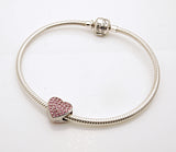 Sterling Silver Reflections Pink Swarovski Crystal Nurse Heart Bead Bracelet