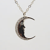 Sterling Silver CZ Crescent Moon Pendant Necklace