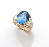 14k Gold Blue Topaz and Diamond Ladies Ring