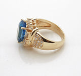 14k Gold Blue Topaz and Diamond Ladies Ring