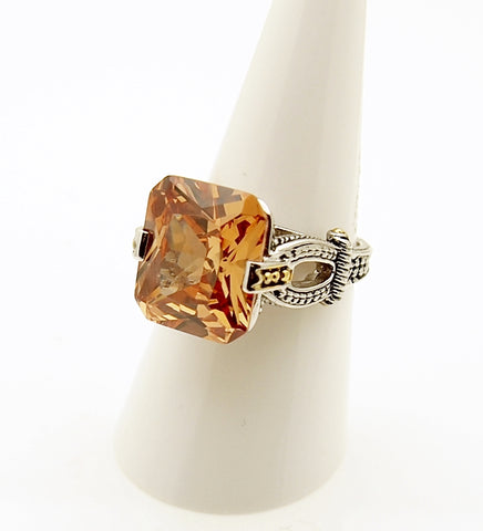 Sterling Silver Citrine Color CZ Ring