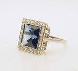 Art Deco 14k Synthetic Sapphire Rose Cut Diamond Estate Ring