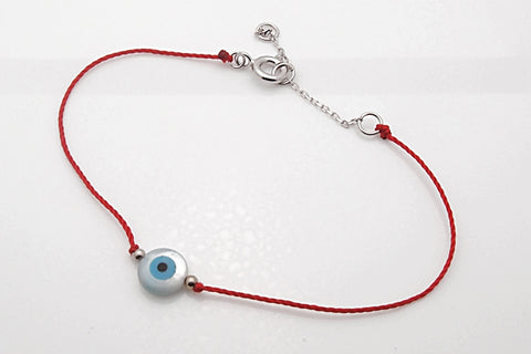 Sterling Silver Kabbalah Red String Evil Eye Bracelet