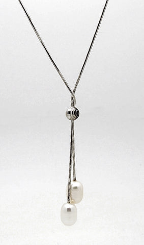 Sterling Silver Double Freshwater Pearl Drop Necklace