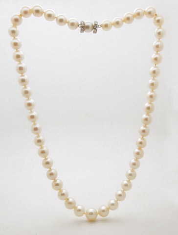 Estate 8.5 to 10.5 Graduated Cultured Pearl Necklace with 14k Diamond Clasp