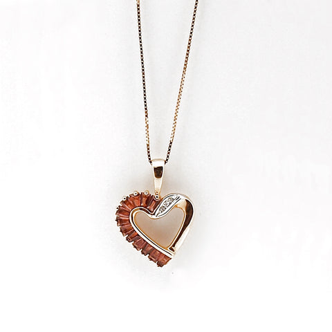 14k Garnet and Diamond Heart Pendant Necklace